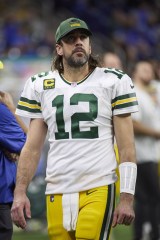 Green Bay Packers quarterback Aaron Rodgers (12) on the sideline against the Detroit Lions during an NFL football game, in DetroitPackers Lions Football, Detroit, United States - 09 Jan 2022