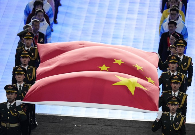 The Flag Of China Arriving At Olympics