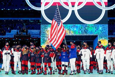 Elana Meyers Taylor and John Shuster, of the United States, carry their national flag into the stadium during the opening ceremony of the 2022 Winter Olympics, in Beijing
Olympics Opening Ceremony, Beijing, China - 04 Feb 2022