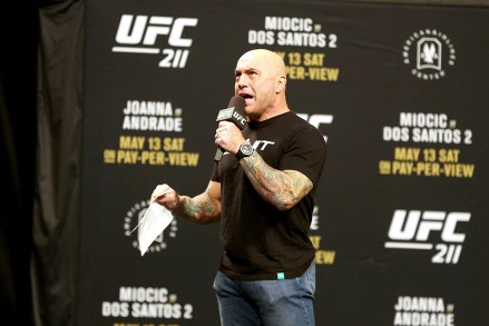 Joe Rogan is seen during a weigh-in before UFC 211, in Dallas before UFC 211
UFC 211 Weigh In, Dallas, USA - 12 May 2017