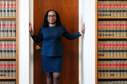 Judge Ketanji Brown Jackson, a U.S. Circuit Judge on the U.S. Court of Appeals for the District of Columbia Circuit, poses for a portrait, Friday, Feb., 18, 2022, in her office at the court in Washington
Supreme Court Vacancy, Washington, United States - 18 Feb 2022