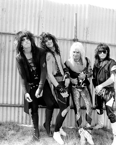 Editorial use only. Consent for book publication must be agreed with Rex by Shutterstock before use.Mandatory Credit: Photo by Andre Csillag/Shutterstock (726404fq)Motley Crue at Donnington - Nicki Mars, Nikki Sixx, Tommy Lee and Vince NealVarious