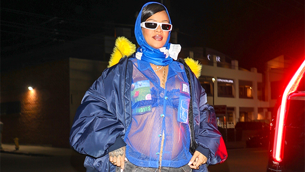 Rihanna flashes her midriff in sporty T-shirt at Super Bowl