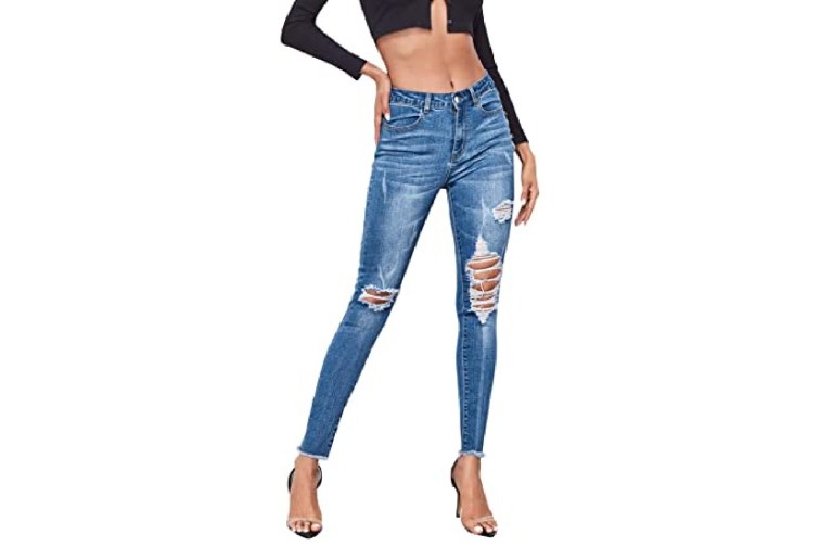 SweatyRocks Women's Hight Waisted Stretch Ripped Skinny Jeans