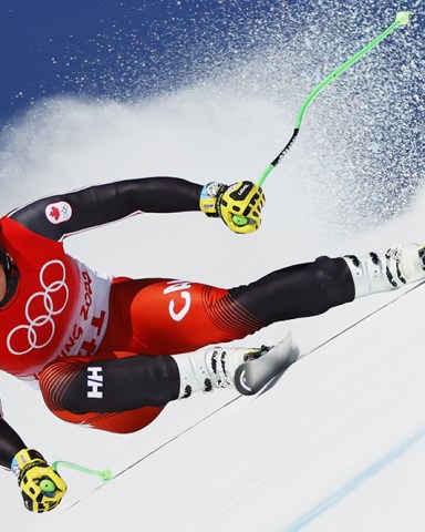 Broderick Thompson of Canada in action during the 2nd training run for the Men's Downhill race of the Alpine Skiing events of the Beijing 2022 Olympic Games at the Yanqing National Alpine Ski Centre Skiing, Beijing municipality, China, 04 February 2022. Alpine Skiing - Beijing 2022 Olympic Games, China - 04 Feb 2022