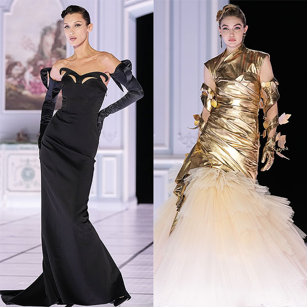 Gigi & Bella Hadid Walk Moschino Show In Metallic & Black Dresses ...