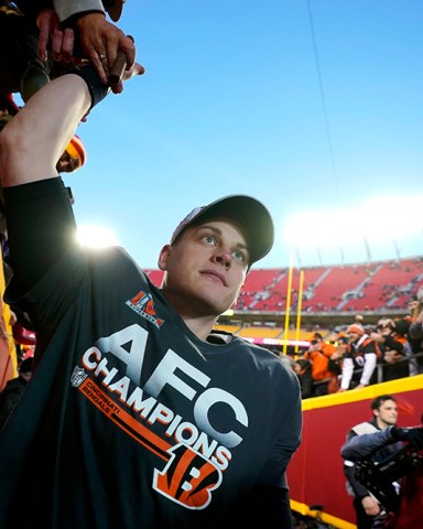 Cincinnati Bengals quarterback Joe Burrow celebrates with fans after the AFC championship NFL football game against the Kansas City Chiefs, in Kansas City, Mo. The Bengals won 27-24 in overtime Bengals Chiefs Football, Kansas City, United States - 30 Jan 2022