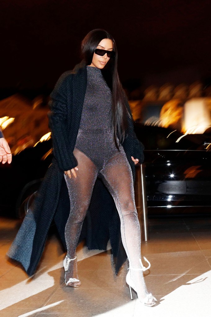 Kim Kardashian In A Glittery Bodysuit