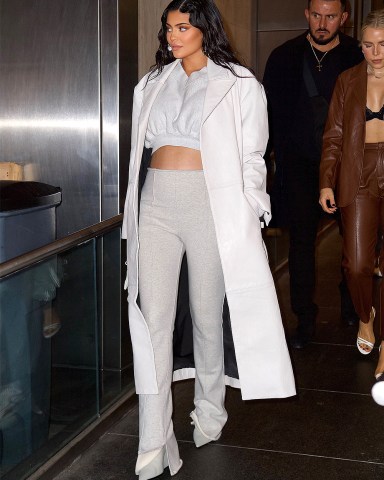 Kylie Jenner Steps Out for Dinner at Nobu in Grey Cropped Ensemble With Her Baby Bump on Full DisplayKylie Jenner Steps Out for Dinner at Nobu in Grey Cropped Ensemble With Her Baby Bump on Full Display, New York, USA - 11 Sep 2021