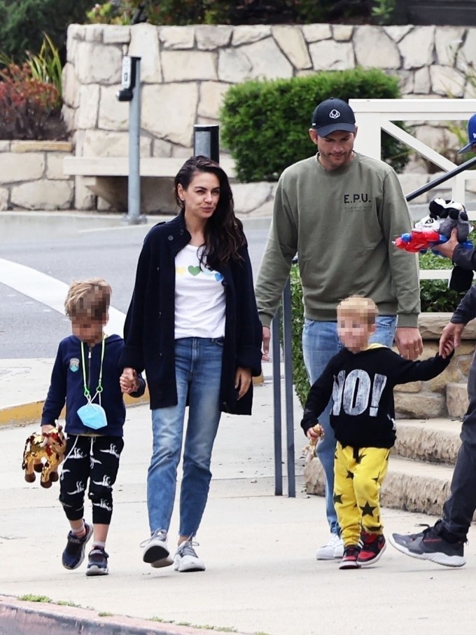 Ashton Kutcher and Mila Kunis out and about with their kids