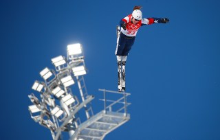 Ashley Caldwell of the US performs in the Women's Freestyle Skiing Aerials qualification at the Zhangjiakou Genting Snow Park at the Beijing 2022 Olympic Games, Beijing municipality, China, 14 February 2022
Freestyle Skiing - Beijing 2022 Olympic Games, Zhangjiakou, China - 14 Feb 2022