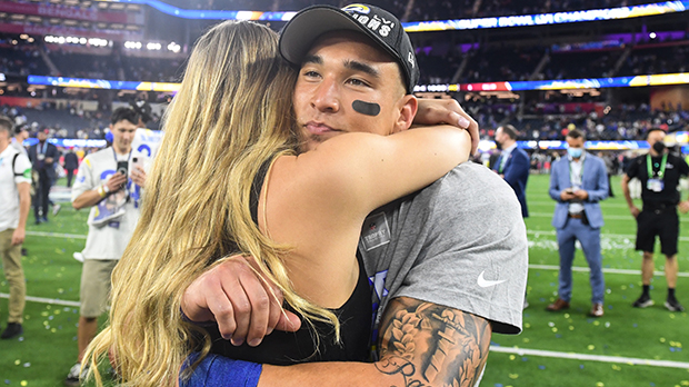 Matthew Stafford kisses wife Kelly after Super Bowl 2022 win