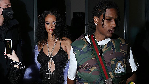 Pregnant Rihanna Wears Black Mini As She Holds Hands With A$AP Rocky After Gucci Show – Photos