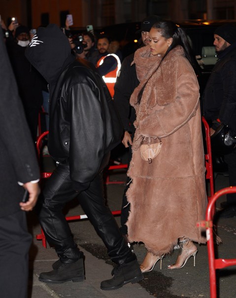 Rihanna and A $AP Rocky at the Off-White show during Paris Fashion Week. 