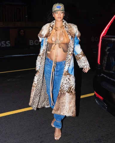 Rihanna unleashes her wild side as she drapes her growing baby bump in fur coat for dinner Rihanna unleashes her wild side as she drapes her growing baby bump in fur coat for dinner at Giorgio Baldi, Los Angeles, California, USA - 09 Feb 2022