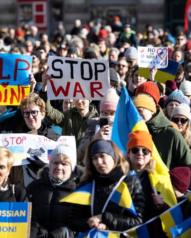 Around 1000 people gathered on Sunday afternoon on Möllevångstorget in Malmö to show their support for Ukraine after the Russian attack. Ukraine war protest, Malmo, Sweden - 27 Feb 2022