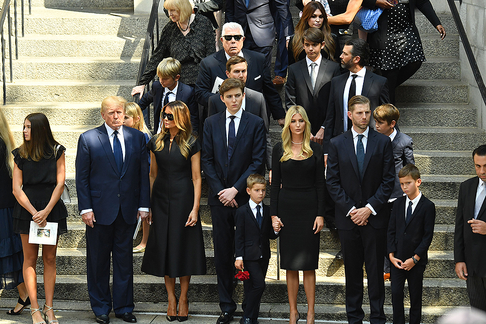 Donald Trump, Melania Trump, Barron Trump, Jared Kushner, Ivanka Trump, Donald Trump Jr. and Eric Trump at Ivana Trump funeral, St. Vincent Ferrer Roman Catholic Church, New York, USA - 20 Jul 2022