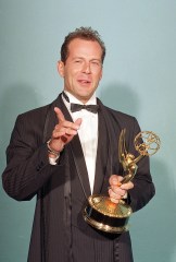 BRUCE WILLIS Bruce Willis proudly holds his Emmy for Best Actor in a Drama Series after he was honored by the Acadamy of Television Arts and Science at the Pasadena Civic Auditorium in Pasadena, Calif., on
BRUCE WILLIS EMMY AWARD, PASADENA, USA