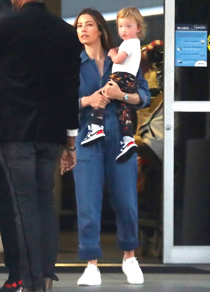 Jessica Biel Snuggles Son Phineas At The Airport