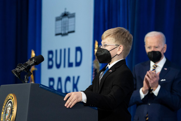 Joshua Davis, 12, introduces President Joe Biden to speak about prescription drug costs at the Daniel Technology Center of Germanna Community College - Culpeper Campus, in Culpeper, VaBiden, Culpeper, United States - 10 Feb 2022