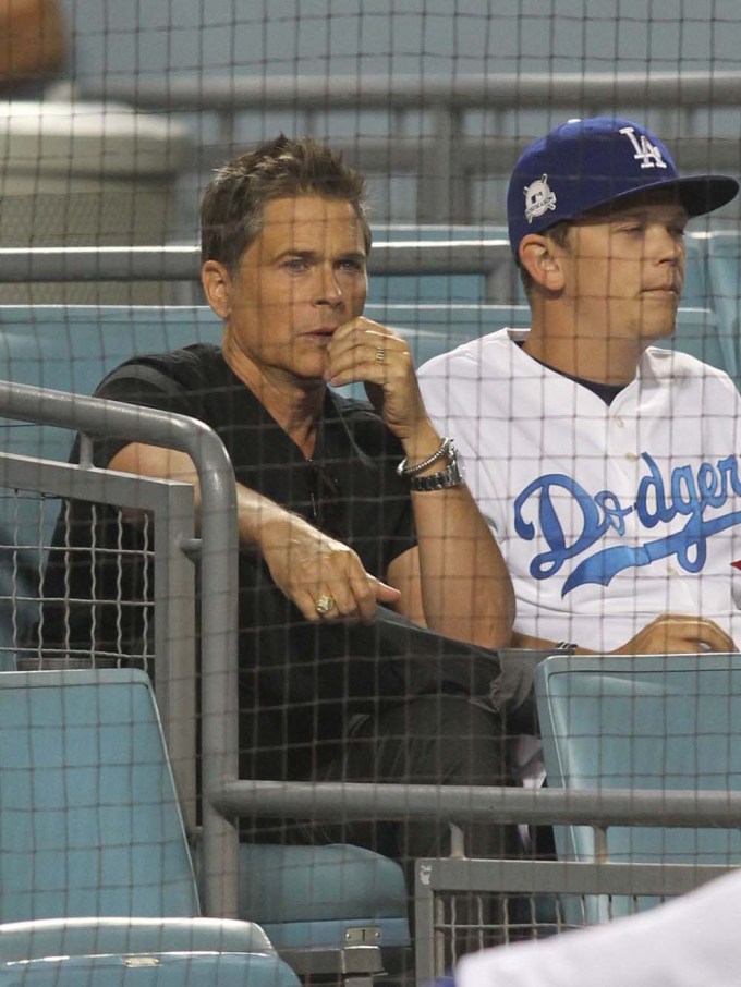 Rob Lowe & Son Matthew Attend Dodgers Game