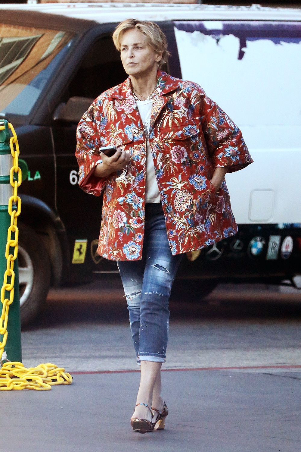 *EXCLUSIVE* Sharon Stone wears a colorful outfit while out and about in the 90210