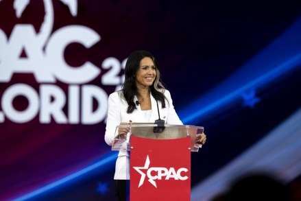Former Democratic Rep. Tulsi Gabbard addresses the audience during the Ronald Reagan Dinner at the Conservative Political Action Conference (CPAC) in Orlando, Florida on February 25, 2022.
Conservative Political Action Conference, Orlando, Florida, USA - 25 Feb 2022