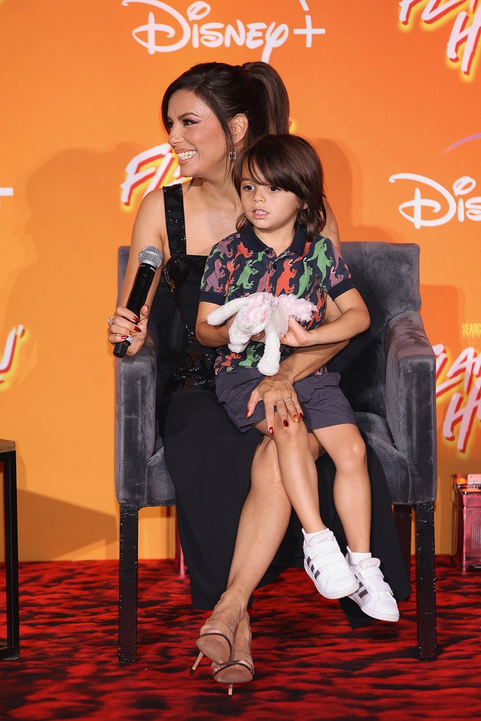 Eva Longoria and her son at an event