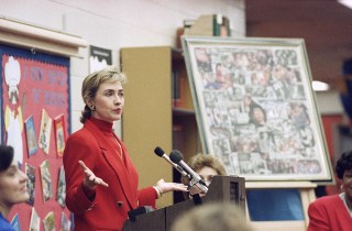 Hillary Clinton speaks to students at the Winthrop Rockefeller Elementary School in Little Rock, Arkansas, . Students and teacher's Presented Mrs. Clinton with a college to commemorate the election year
Hillary Clinton, Little Rock, USA