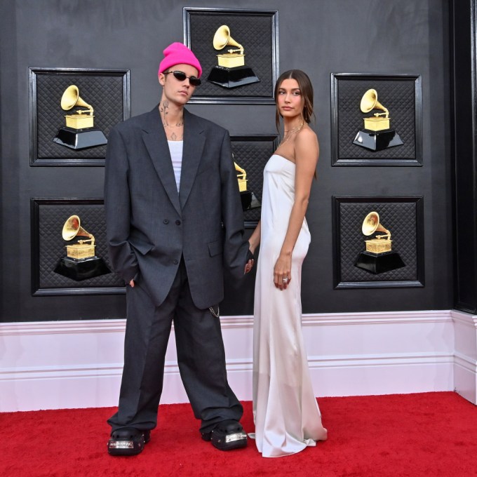 Justin & Hailey Bieber At The 2022 Grammys
