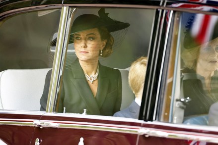 Britain's Catherine (L), the Princess of Wales with Camilla (R), the Queen Consort are on their way to the State Funeral of Queen Elizabeth II in London, Britain, 19 September 2022. Britain's Queen Elizabeth II died at her Scottish estate, Balmoral Castle, on 08 September 2022. The 96-year-old Queen was the longest-reigning monarch in British history.The Funeral of Queen Elizabeth II in London, United Kingdom - 19 Sep 2022