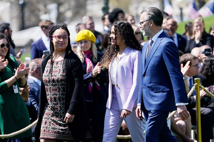 Leila, Talia, and Patrick G. Jackson Arrive For WH Ceremony