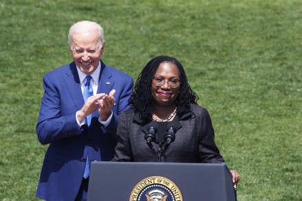 United States President Joe Biden delivers remarks commemorating Judge Ketanji Brown Jackson historic, bipartisan US Senate confirmation of Judge Jackson to be an Associate Justice of the US Supreme Court on the South Lawn of the White House in Washington, DC.  Biden Commemorates Judge Ketanji Brown Jackson's Confirmation as an Associate Justice of the US Supreme Court, Washington, District of Columbia, USA - 08 Apr 2022