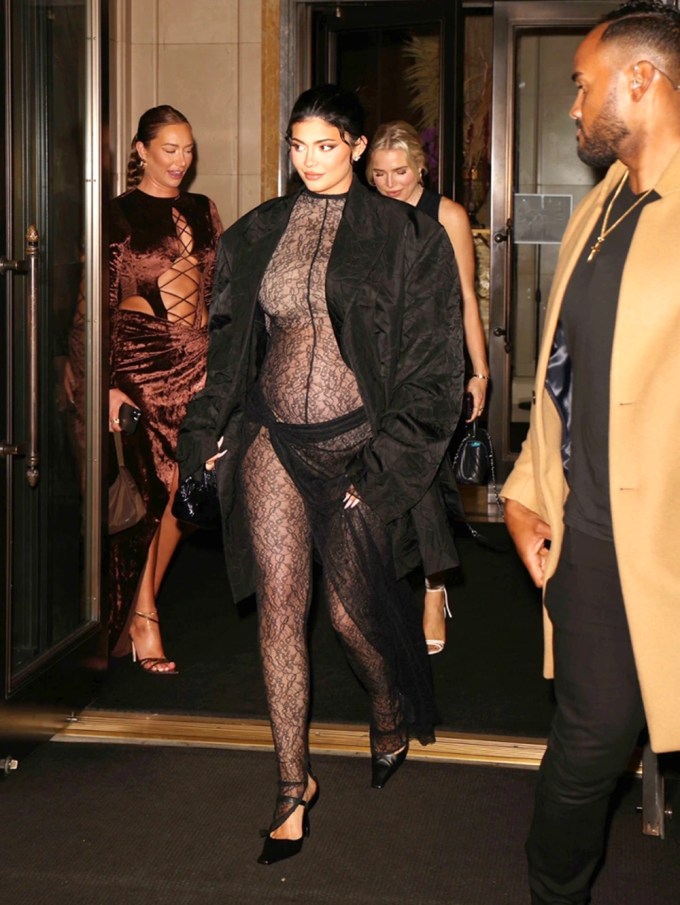 Kylie Jenner In Sheer Lace Outfit