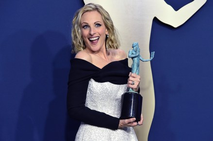 Marlee Matlin poses with the award for outstanding performance by a cast in a motion picture for "Coda" in the press room at the 28th annual Screen Actors Guild Awards at the Barker Hangar, in Santa Monica, Calif
28th Annual SAG Awards - Press Room, Santa Monica, United States - 27 Feb 2022
