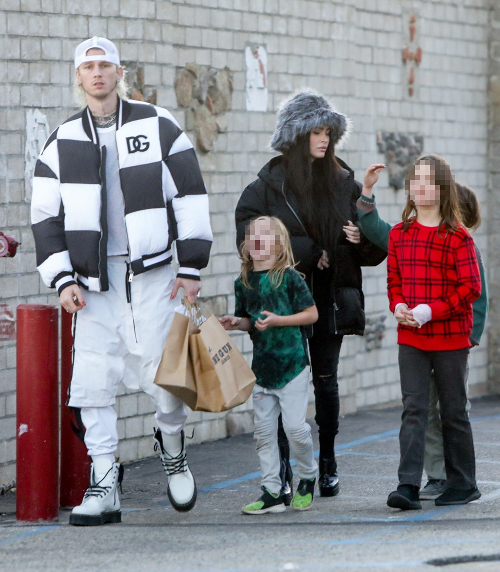 *EXCLUSIVE* Machine Gun Kelly and Megan Fox take her kids and mother Christmas shopping in Malibu