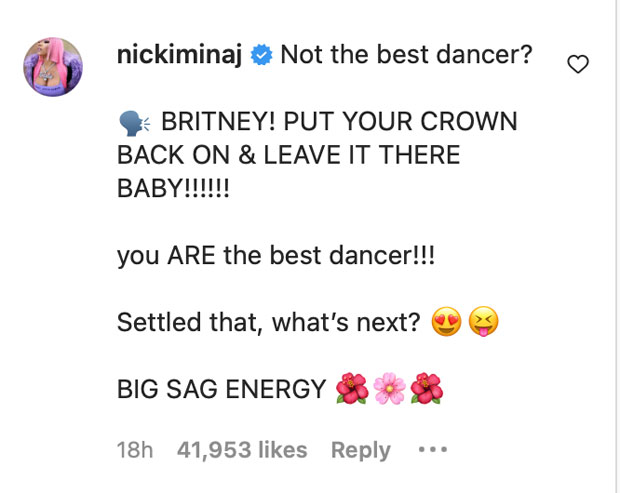 Nikki Minaj comments on Britney Spears' IG 