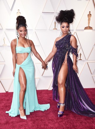 Halle Bailey, left, and Chloe Bailey arrive at the Oscars, at the Dolby Theatre in Los Angeles94th Academy Awards - Arrivals, Los Angeles, United States - 27 Mar 2022