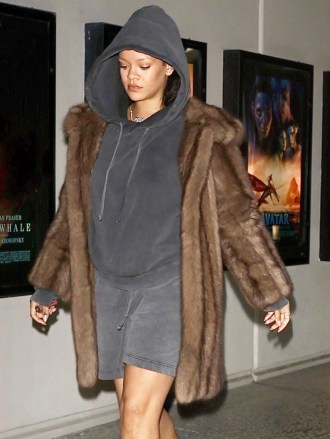 Los Angeles, CA  - *EXCLUSIVE*  - Movie Night! Rihanna & boyfriend A$AP Rocky keep a low profile as they step out to enjoy a late night movie date in Los Angeles. Rihanna rocked a brown fur coat on top of her matching black hoodie and shorts paired with a pair of olive green bedazzled Nike Dunk shoes. A$AP Rocky kept it casual in an all black ensemble. The two love birds were escorted by their bodyguard.Pictured: Rihanna, A$AP RockyBACKGRID USA 29 DECEMBER 2022 BYLINE MUST READ: SBNYP / BACKGRIDUSA: +1 310 798 9111 / usasales@backgrid.comUK: +44 208 344 2007 / uksales@backgrid.com*UK Clients - Pictures Containing ChildrenPlease Pixelate Face Prior To Publication*