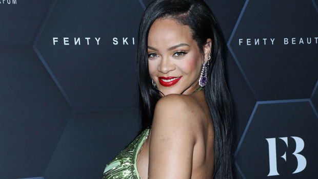Pregnant Rihanna Bares Baby Bump In Gray Crop Top & Silver Skirt For Fenty Beauty Party — Watch