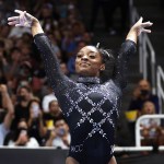 Simone Biles dismounts from the beam during the US Gymnastics Championships Women's Day 2 at SAP Center in San Jose, California, USA, 27 August 2023.
US Gymnastics Championships, San Jose, USA - 27 Aug 2023