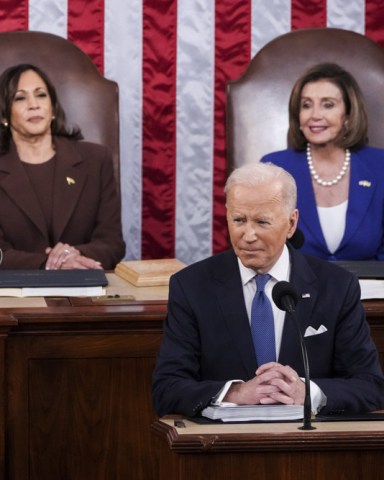 President Joe Biden delivers his first State of the Union address to a joint session of Congress at the Capitol, in Washington, as Vice President Kamala Harris and Speaker of the House Nancy Pelosi of Calif., look onState of the Union, Washington, United States - 01 Mar 2022