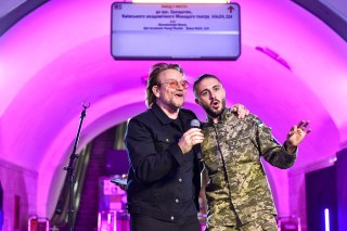 Irish musician Bono (L) of the band U2 performs with Ukrainian singer Taras Topolya (R) from Antytila band, who now serves in the Ukrainian army, in Khreshatyk metro station in Kyiv (Kiev), Ukraine, 08 May 2022, to support Ukraine in the conflict with Russia. Western countries have responded with various sets of sanctions against Russian state majority owned companies and interests in a bid to bring an end to the conflict. Russian troops entered Ukraine on 24 February, resulting in fighting and destruction in the country.
Irish musician Bono of U2 performs in metro station in Kyiv, Ukraine - 08 May 2022