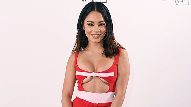 Vanessa Hudgens looks toned as she models a bra top and skirt for