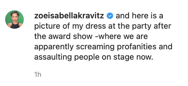 Zoe Kravitz'in Instagram yorumu