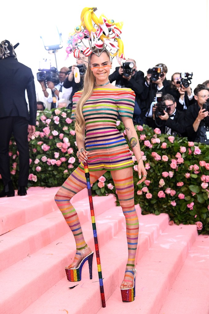 Cara Delevingne Attends Met Gala Wearing Bang Bang Floral Tattoo Art