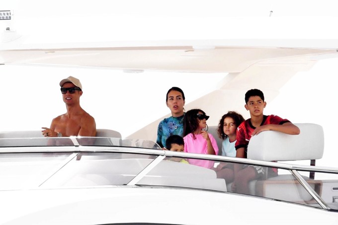 Cristiano Ronaldo and his family on a yacht