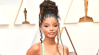 Halle Bailey in teal dress at Oscars