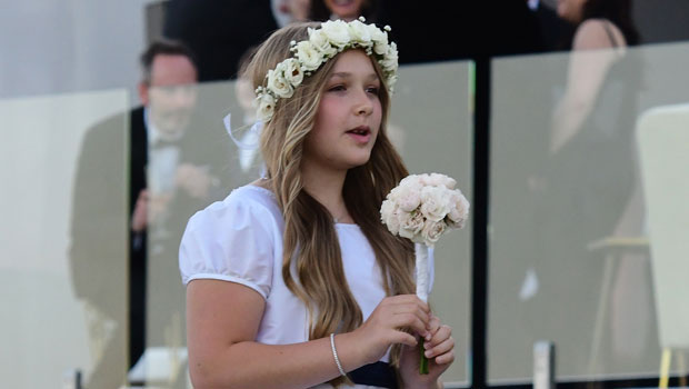 Harper Beckham, 10, Looks So Grown Up In White Bridesmaids Dress For Brother Brooklyn & Nicola Peltz’s Wedding