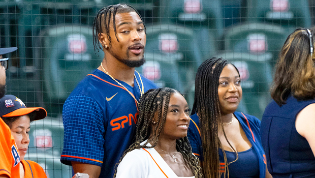 Simone Biles Pairs Daisy Dukes With Baseball Jersey For Opening Day With Fiance Jonathan Owens